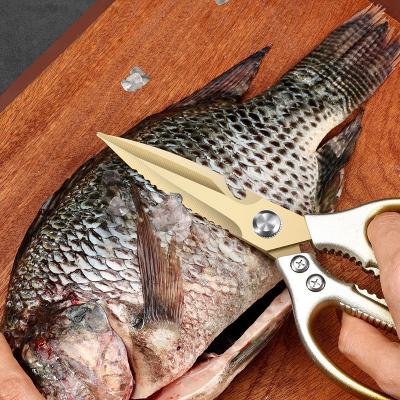 Pece dorado gradiente tijeras para matar ganso doméstico multifuncional tijeras de cocina de acero inoxidable tijeras de barbacoa tijeras tijeras de hueso de pato