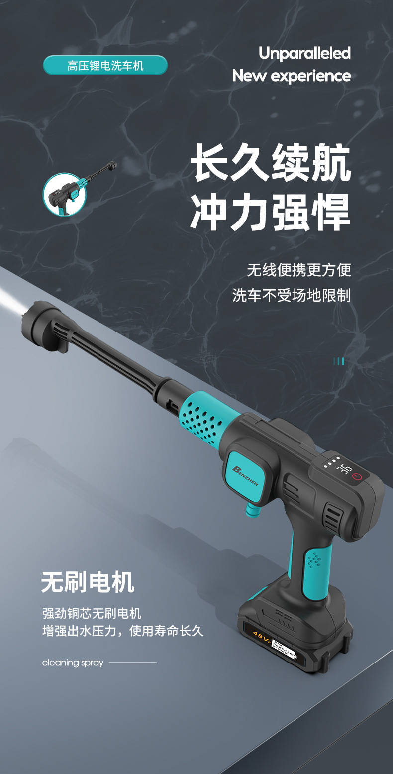 Lithium Battery Car Wash Machine Rechargeable High Pressure Car Wash Water Gun Wireless High Power Household Car Wash Machine Wholesale Portable
