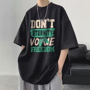 2024 Summer Short-Sleeved Loose T-Shirt Men's Trendy Casual Half-Sleeved Trendy T-Shirt Bottoming Shirt Five-Quarter Sleeve Top