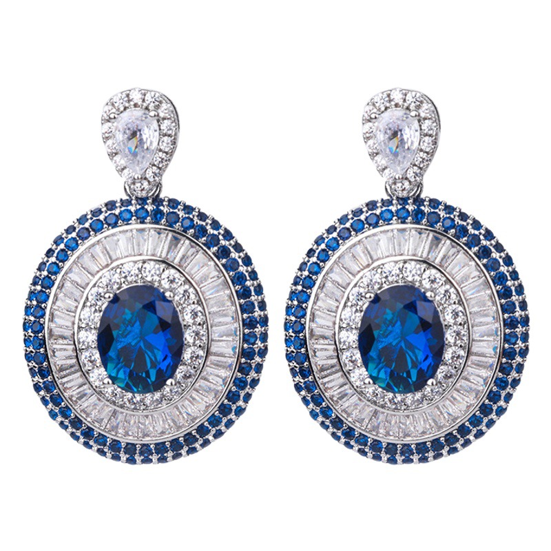 Trang joyería viva cobre plateado oro europeo y americano simulación color tesoro azul real brillante diamante mujeres colgante traje 8*10