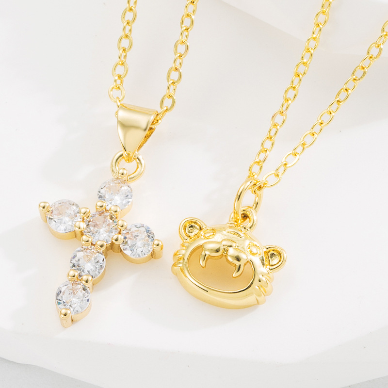 Fashion Cross Copper Pendant Necklace Zircon Copper Necklaces