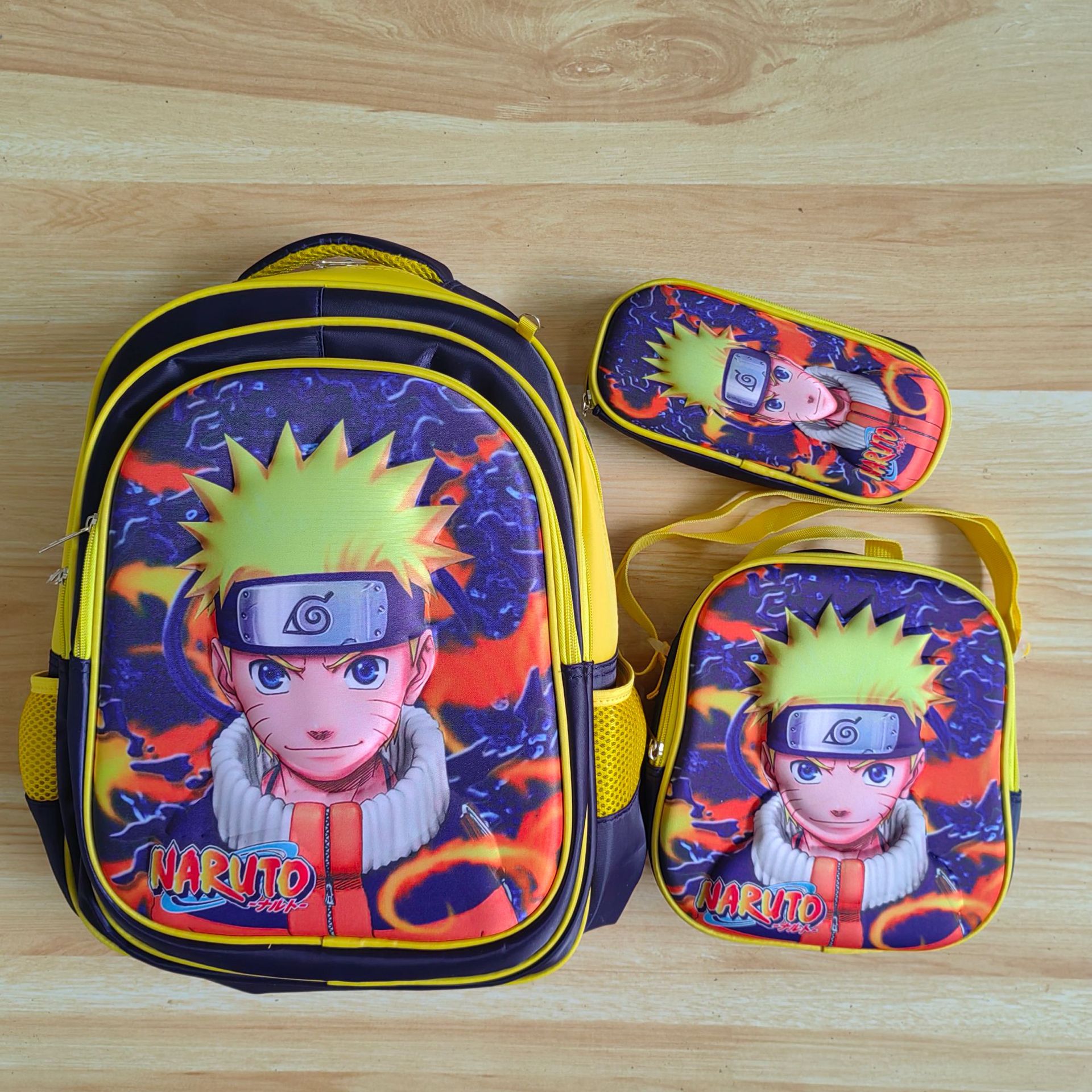 Comercio exterior al por mayor 3D Escuela Primaria estudiante mochila 3-piece set niños dibujos animados mochila lápiz bolsa de almuerzo para grado 1-6