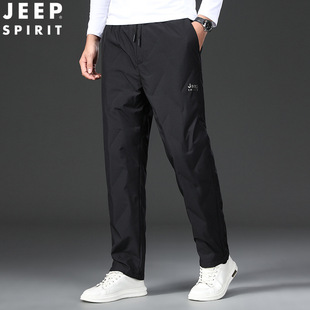 JEEP SPIRIT New Men's White Duck Down Pants Windproof Straight Stretch Large Size Men's Down Casual Pants