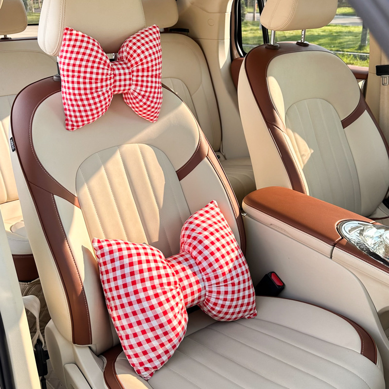Bow Car Headrest, Neck Pillow, New Car Seat Cushion, Lumbar Pillow, Universal Decorative Car Lumbar Support for All Seasons
