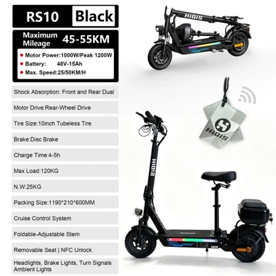 power, long range for adults, Qatlanan elektrik skuterlər - lithium-battery-48v-15ah-long-range-45-55km-1200w-high-power-with-telescopic-stand-seat-trunk