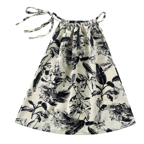 Watercolor Painting Girl Cute Floral Dress Children Tank Top Princess Dress Soft and Comfortable Tank Dress