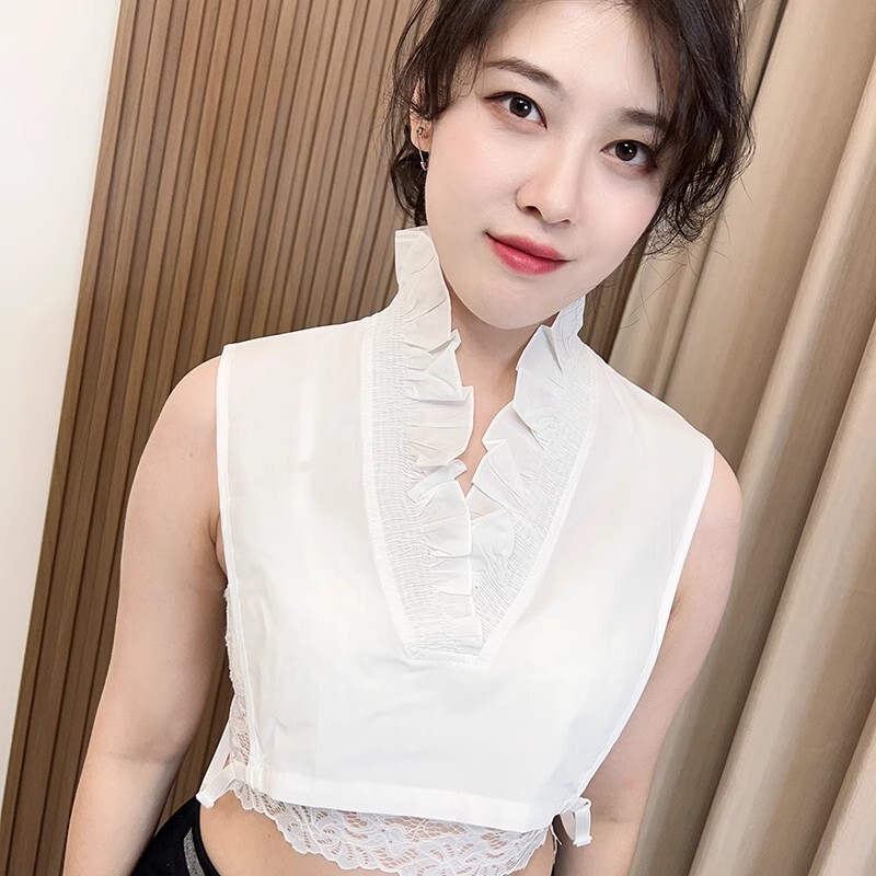 White V-Neck Ruffled Fake Collar Women's Autumn and Winter Sweater Sweater All-match Base Lace Fake Collar Shirt Decorative Collar White V-Neck Ruffled Fake Collar Women's Autumn and Winter Sweater Sweater All-match Base Lace Fake Collar Shirt Decorative Collar