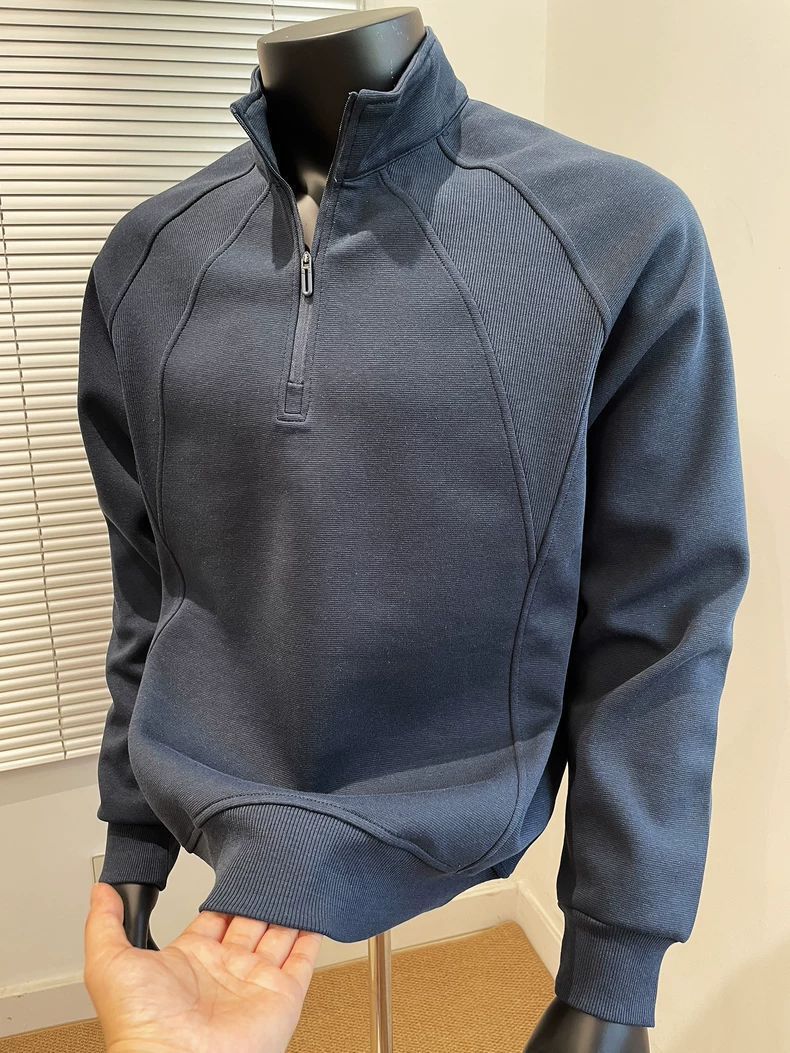 Men's Patchwork Stand Collar Pullover Sweatshirt Thermal Top_voghion.com
