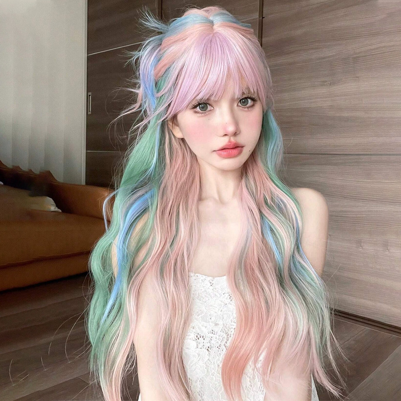 Amazon's New Wig for Women with Bangs, Big Waves, Long Curly Hair, Chemical Fiber Headgear, Body Wave Hair