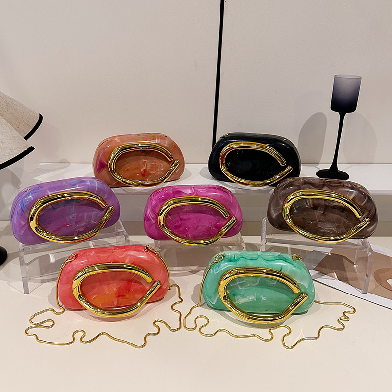 Cross-Border Acrylic Box Bag, Fashionable Chain Shoulder Bag, Niche Hand-Held Evening Bag, Party Mini Crossbody Bag