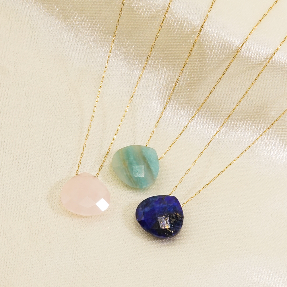 Street Occasion 304 Stainless Steel, natural stone Material Water Droplets Pattern PVD Coated 14K Gold Real Plated Water Droplets 304 Stainless Steel Natural Stone Classic Style Waterproof Non Tarnish Pendant Necklace