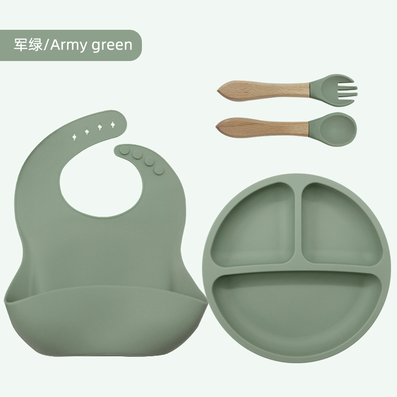 Vajilla de silicona para niños, vajilla de alimentación para bebés, babero de silicona, tazón de alimentos para bebés
