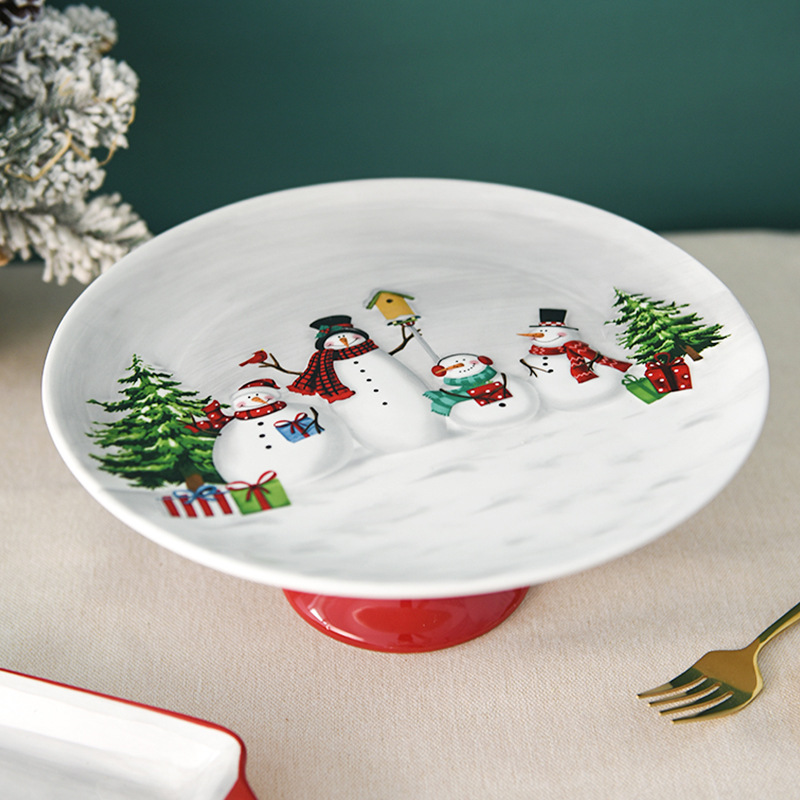País nórdico Navidad muñeco de nieve placa de cerámica bandeja de la torta occidental placa de la tarde té postre placa en relieve vajilla