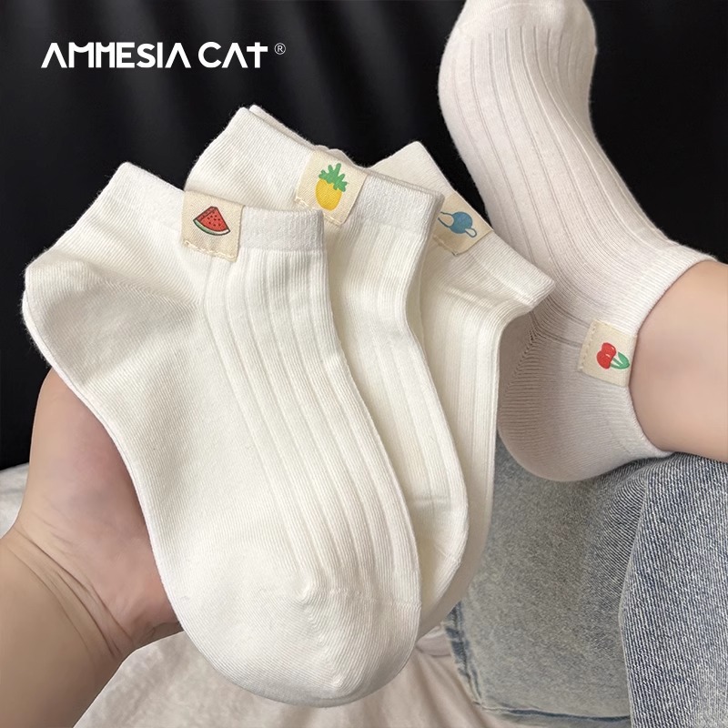 Pure Cotton Socks for Women, Spring and Summer Short Socks, Sweat-Absorbent Fruit Socks, Deodorant Solid Color Ankle Socks, Japanese Cute Student Socks