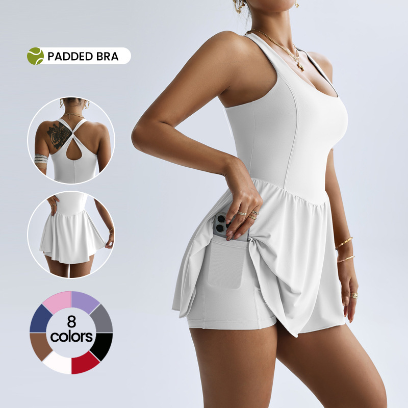 European and American New Style Sleeveless Waist Slimming Yoga Dress Women's Sports Fitness Belt Chest Pad Outdoor Anti-Exposure Pants Skirt European and American New Style Sleeveless Waist Slimming Yoga Dress Women's Sports Fitness Belt Chest Pad Outdoor Anti-Exposure Pants Skirt