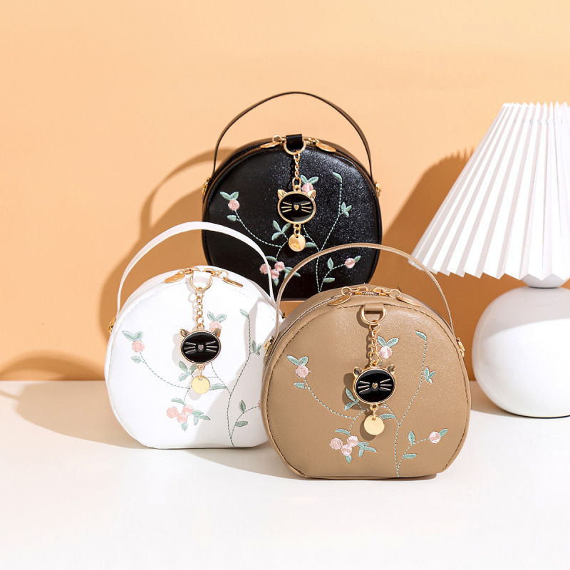 Bolso de mujer impresa cabeza de gato bolso redondo comercio exterior al por mayor 2025 verano nueva personalidad hombro inclinado bolso de cambio image 1