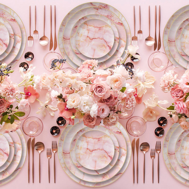 Creative New Home Wedding Ceramic Bone China Tableware Hand-Painted Marble Decorative Plate Four-Piece Tableware Set Wholesale Creative New Home Wedding Ceramic Bone China Tableware Hand-Painted Marble Decorative Plate Four-Piece Tableware Set Wholesale