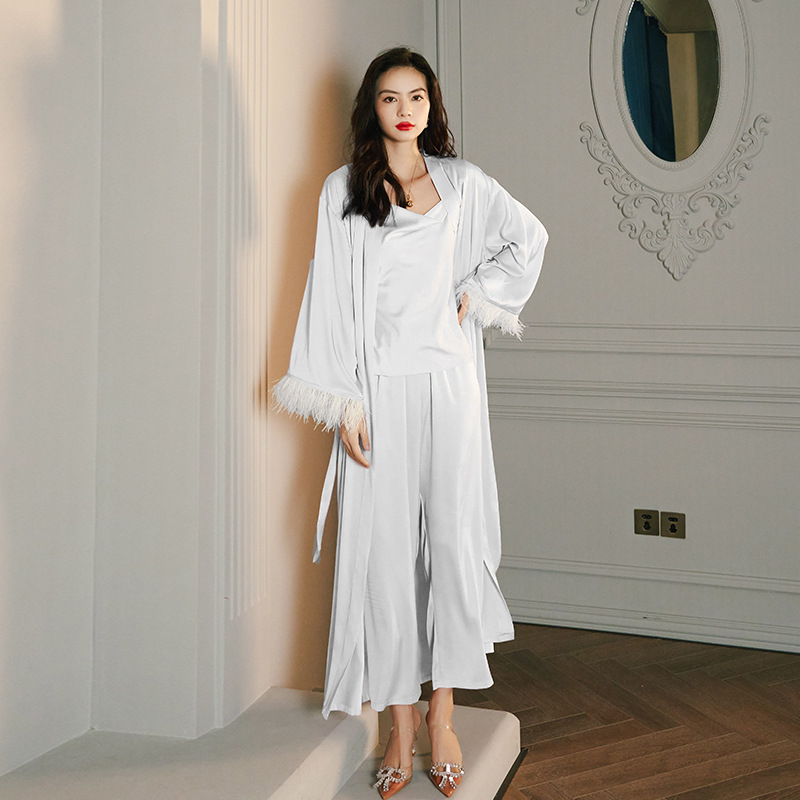 Zoshang hielo pijama de mujer de verano plumas de satén de mangas largas pijama de cabina pantalones largos set de ropa para el hogar 2658 + 2659