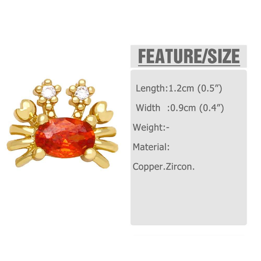 cute seahorse crab lobster jellyfish copper inlaid zircon 18K gold-plated earrings