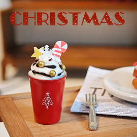 圣诞节拿铁饮品套装微缩模型玩具娃娃屋配件迷你摩卡雪顶杯I351