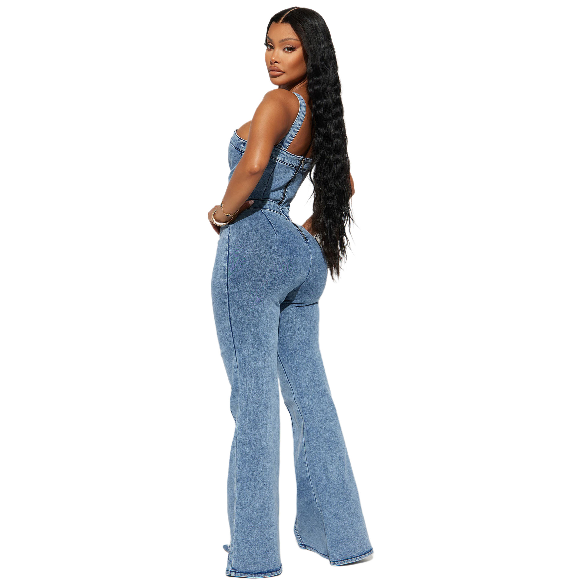 500g Weight Sleeveless Sleeve Length Full Length Pants Length Cotton, Denim Fabric Type High Waist Waist Line Jumpsuits Pants Type Stretchy Elasticity Bodysuits Tops Type Holiday, Daily, Selfie Occasion Loose Fit Type Solid Color Pattern Summer, Spring, Autumn Season Women's Gender Casual, Streetwear Style Women's Holiday Daily Selfie Bodysuits Casual Streetwear Solid Color Full Length Jumpsuits 2