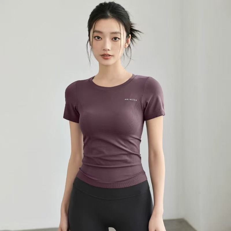 High-end Sports Short-sleeved Women's Tight-fit Slimming Pilates Training Yoga Suit High-end Professional Running Fitness Top