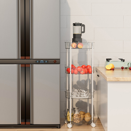 Overflow round kitchen rack floor-standing washbasin storage rack bathroom multi-layer removable wheeled trolley