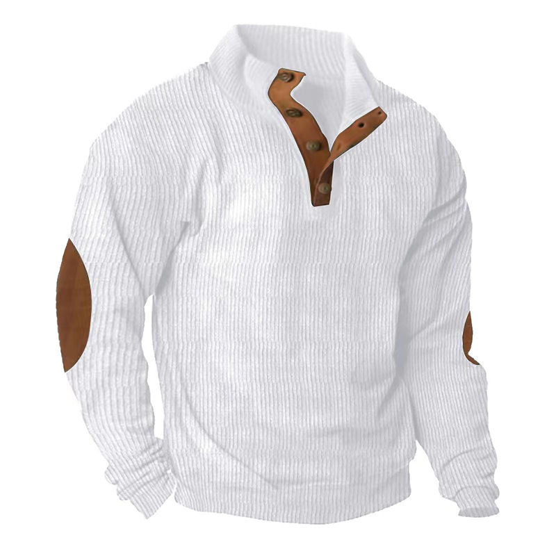 Giacca camicia da uomo in velluto a coste patchwork stile retro_voghion.com