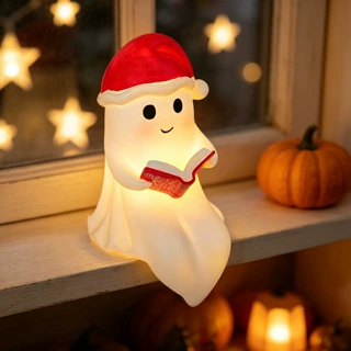 跨境Christmas Cute Ghost Reading Book Lamp可爱圣诞鬼读书灯