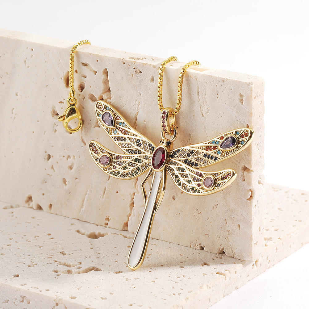 new womenu0027s copper micro-encrusted zircon pendant insect dragonfly necklace