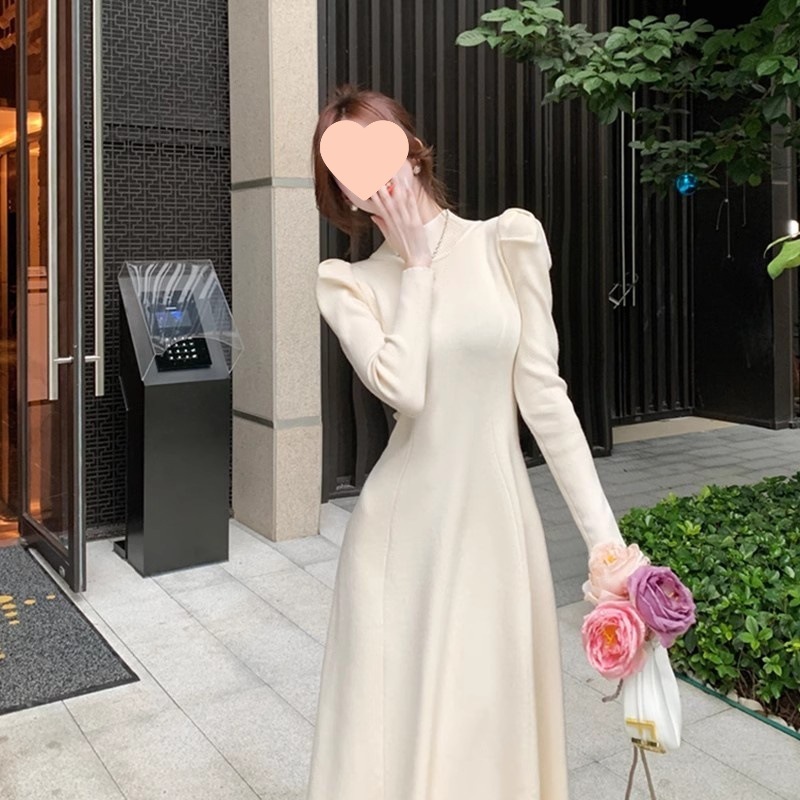 白色针织毛衣连衣裙女秋春夏2025新款感配大衣内搭打底长裙子|undefined