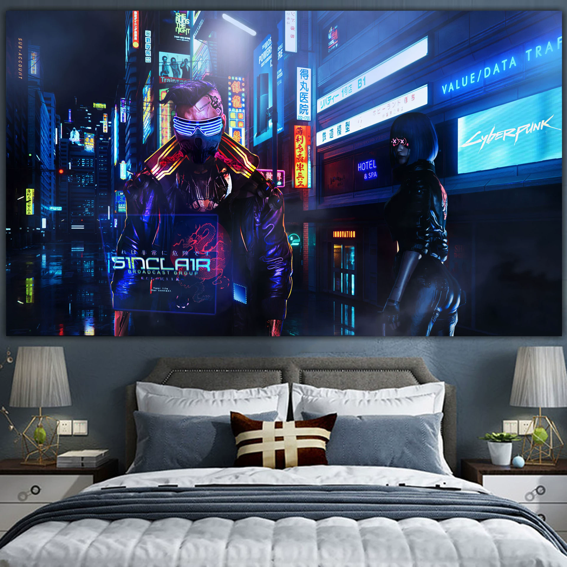 Постер cyberpunk неоновый город, размеры 38×65 см, 85×155 см, 110×200 см