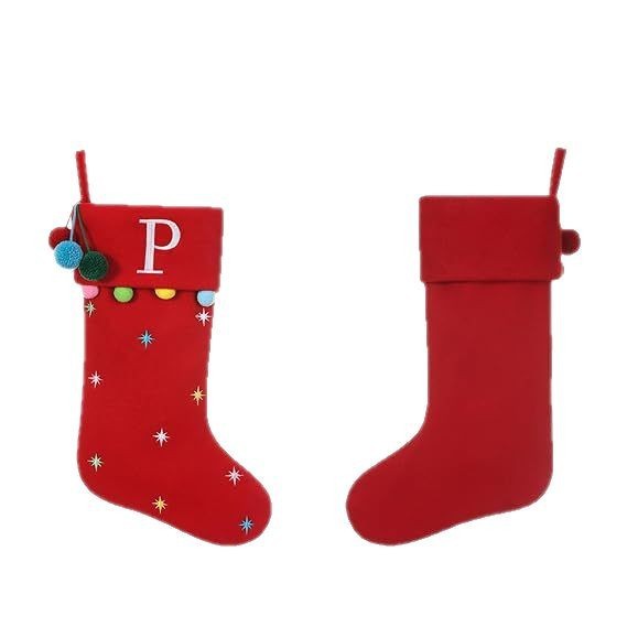 クリスマス刺繍アルファベットウールクリスマス靴下ベルベット付き|undefined