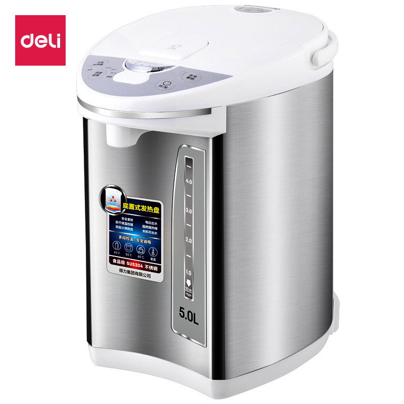 Deli 85601 preservación del calor Hervidor eléctrico 304 Acero inoxidable inteligente 5L capacidad de grado alimenticio de tres secciones de control de temperatura