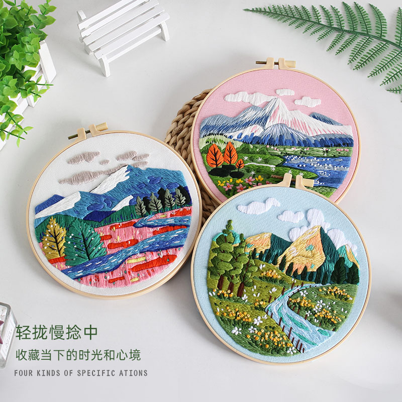 Nuevo producto paisaje bordado bricolaje material hecho a mano bordado costura juego de algodón Amazon transfronterizo inglés original