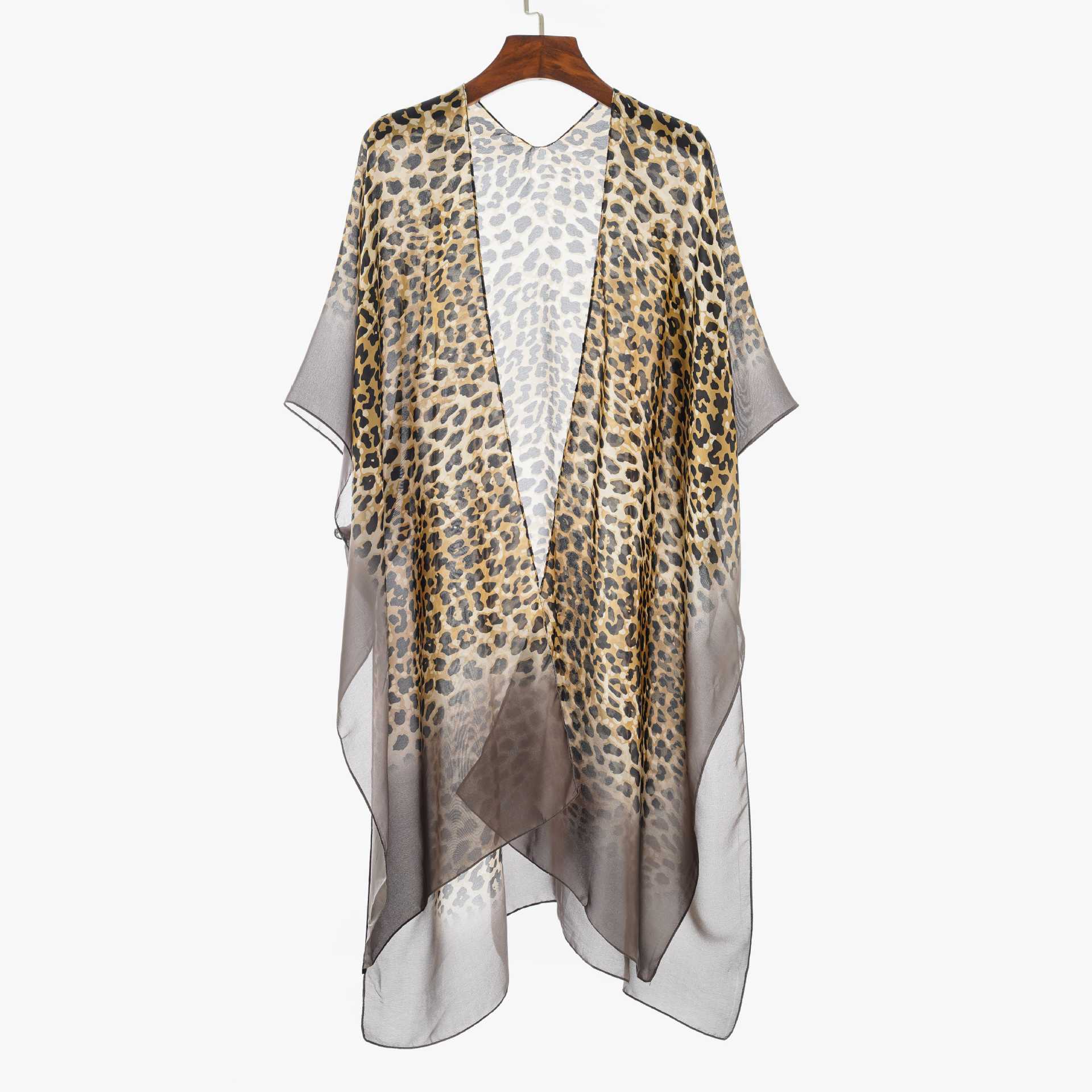 Kimono Cardigan de Playa con Estampado de Leopardo Degradado, Estilo Europeo y Americano, Protección Solar, Imitación de Seda, Verano 2026, Gran Venta