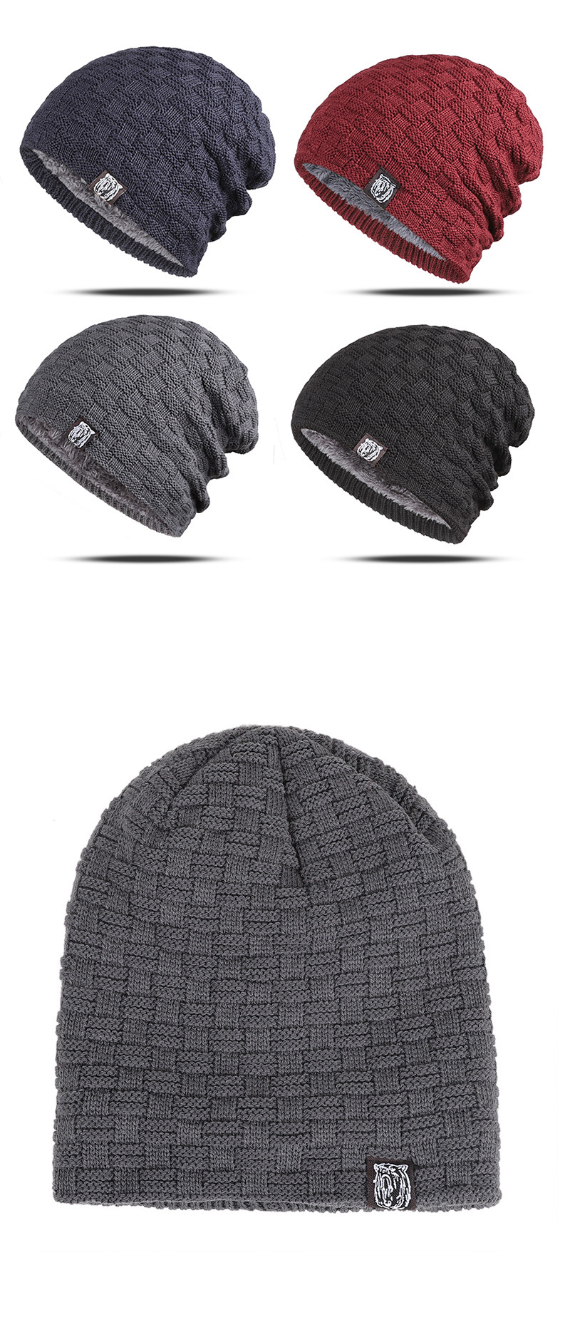 Unisex Winter men's personality tiger head pattern cloth label knitted hat outdoor warm and winterproof woolen hat_voghion.com