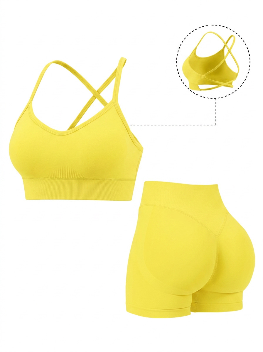 Conjunto deportivo de yoga dfyne para mujer, sujetador con tiras cruzadas, pantalones cortos con control de abdomen y efecto levanta glúteos, conjunto de verano para fitness y levantamiento de pesas.