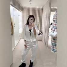 25早春新品南油高定Cha简约百搭洋气显瘦开衩荷叶袖针织开衫