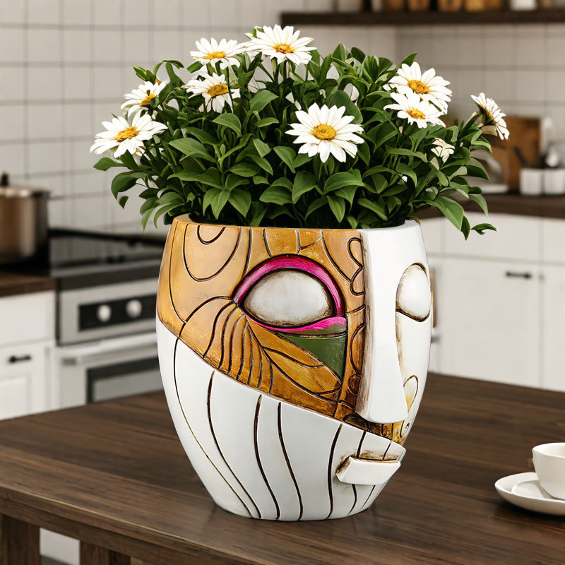  New Creative Pottery Pot Face Mask Flower Pot Resin Craft Garden Green Plant Ornaments Home Window Sill Balcony Decoration