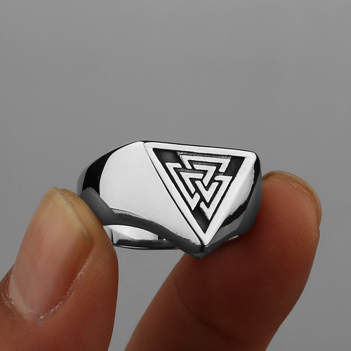 Viking triangle rune titanium steel ring simple Odin rune ring ring men's punk popular stainless steel ring