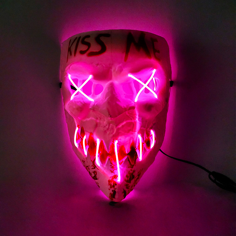 Cross-border best-selling Kiss me glowing mask wholesale masquerade ball cold light LED mask Halloween scary props