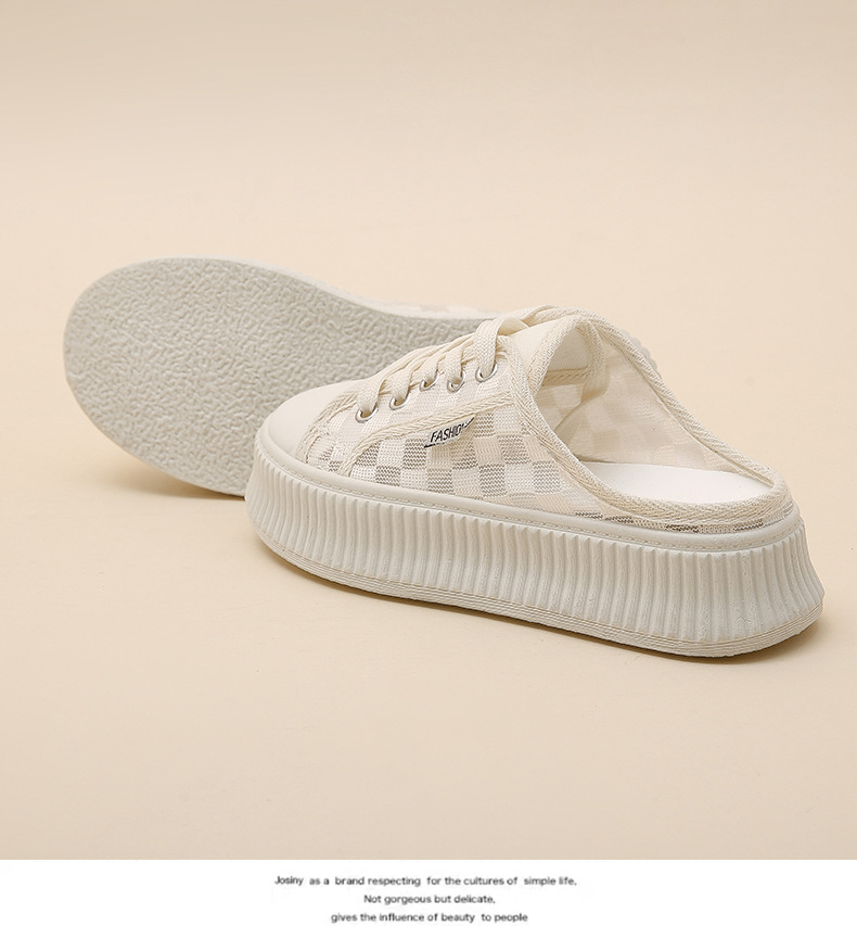 Τα γυναικεία εξωτερικά ενδύματα με διχτυωτές μύτες και μισές παντόφλες είναι μοντέρνα το καλοκαίρι του 2023, νέες χοντρές σόλες, χωρίς τακούνι και λευκά παπούτσια για τεμπέληδες_voghion.com