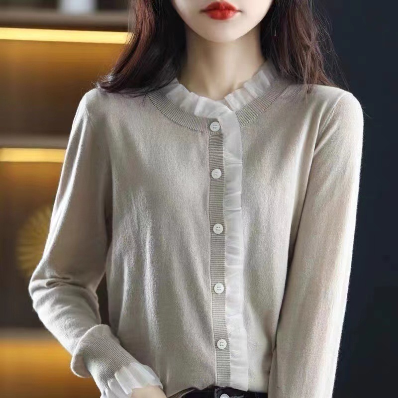 秋季新款圆领女士开衫薄款宽松上衣大码百搭显瘦洋气长袖针织衫|undefined