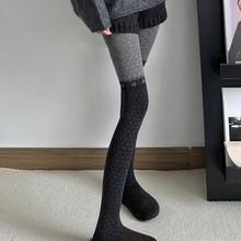 新款费尔岛雪花裤袜秋冬复古波点撞色拼接叠穿保暖打底裤圣诞节