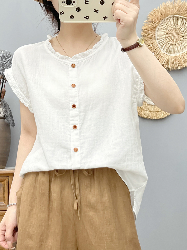 Double-Layer Cotton Gauze Flutter-Sleeve Shirt for Women, Summer Style, Artistic and Fresh, Soft and Skin-Friendly Pure Cotton Sleeveless Top