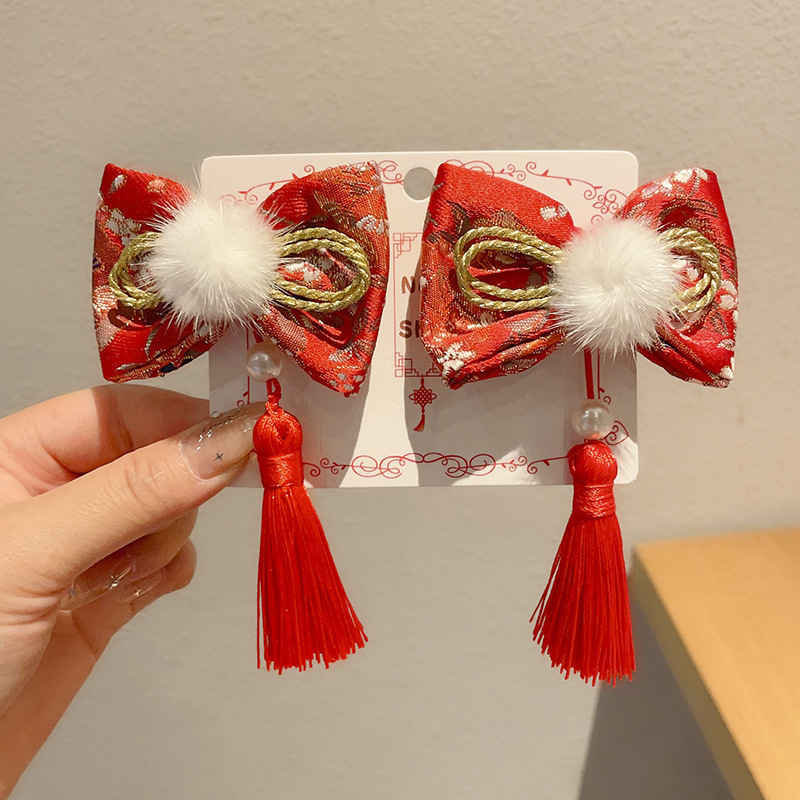 Horquillas Tradicionales Chinas para Niñas de Aleación y Terciopelo para Año Nuevo Chino