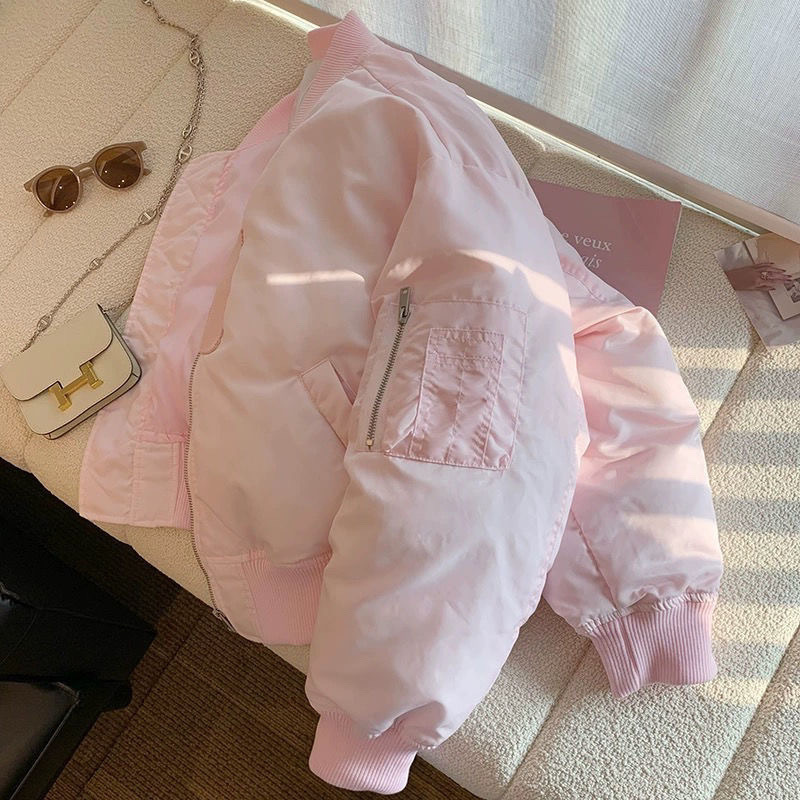 2025粉色棒球服羽绒棉服女冬季小个子宽松加厚面包服棉袄棉衣外套