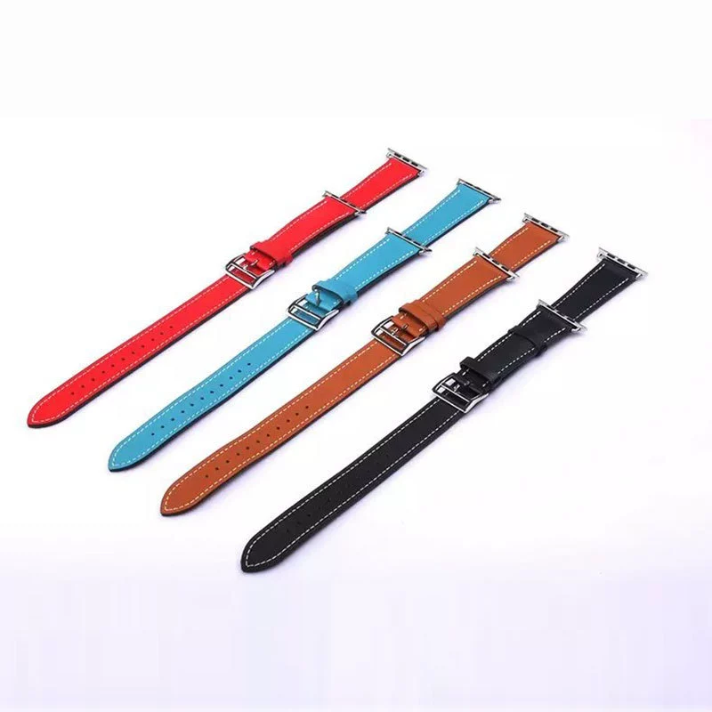 Применимый ремешок из кожи с двойным кольцом для Apple iWatch7, кожаный браслет с контрастной заплаткой для Apple Watch8654se