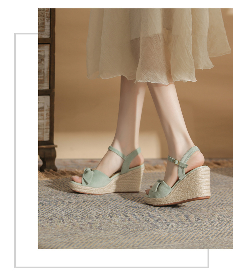 Sandal cao gót nữ hở mũi đế xuồng đan thừng gót 9 cm — Xanh lá cây nhạtcolor chi tiết 17
